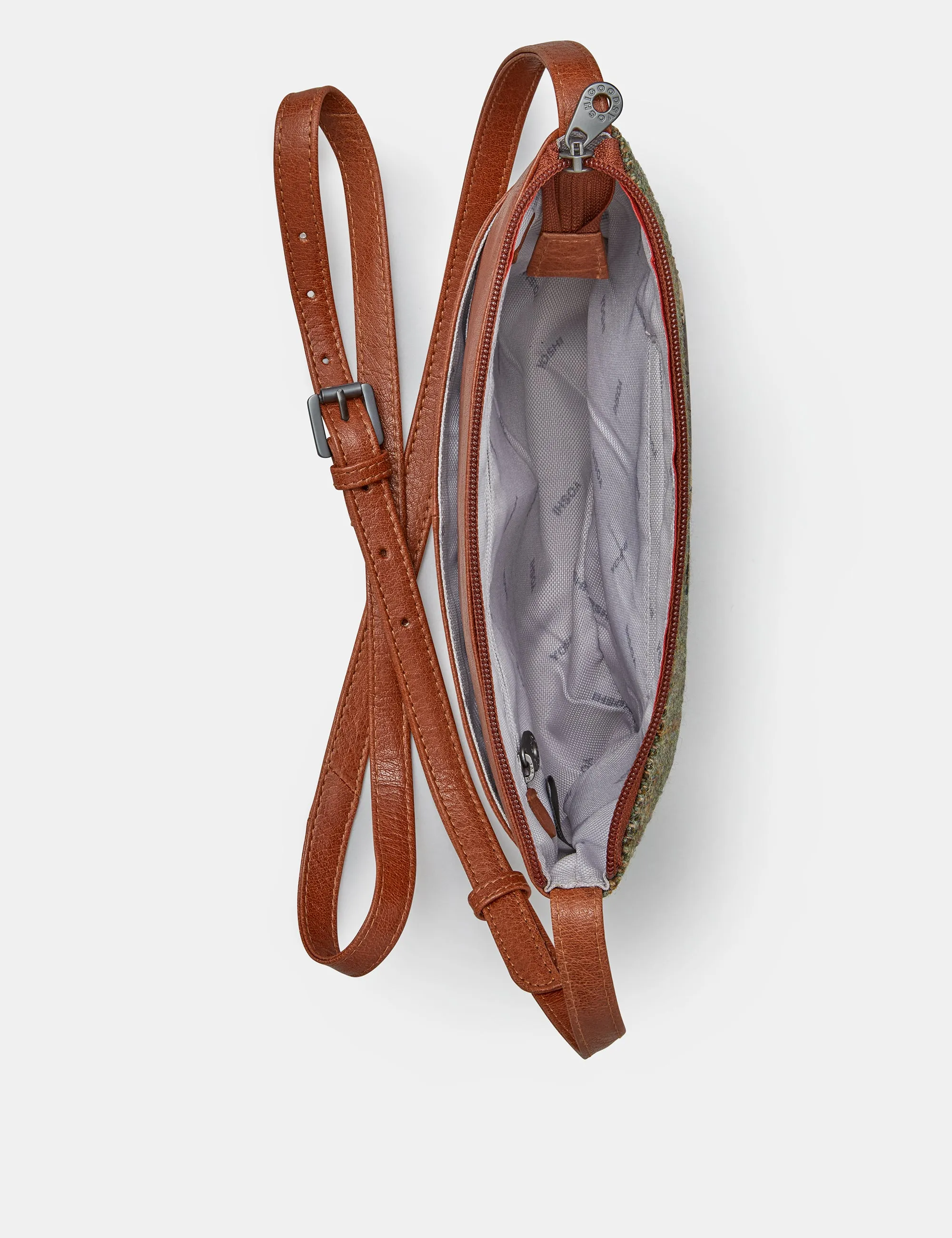 Highland Cow Harris Tweed & Brown Leather Cross Body Bag