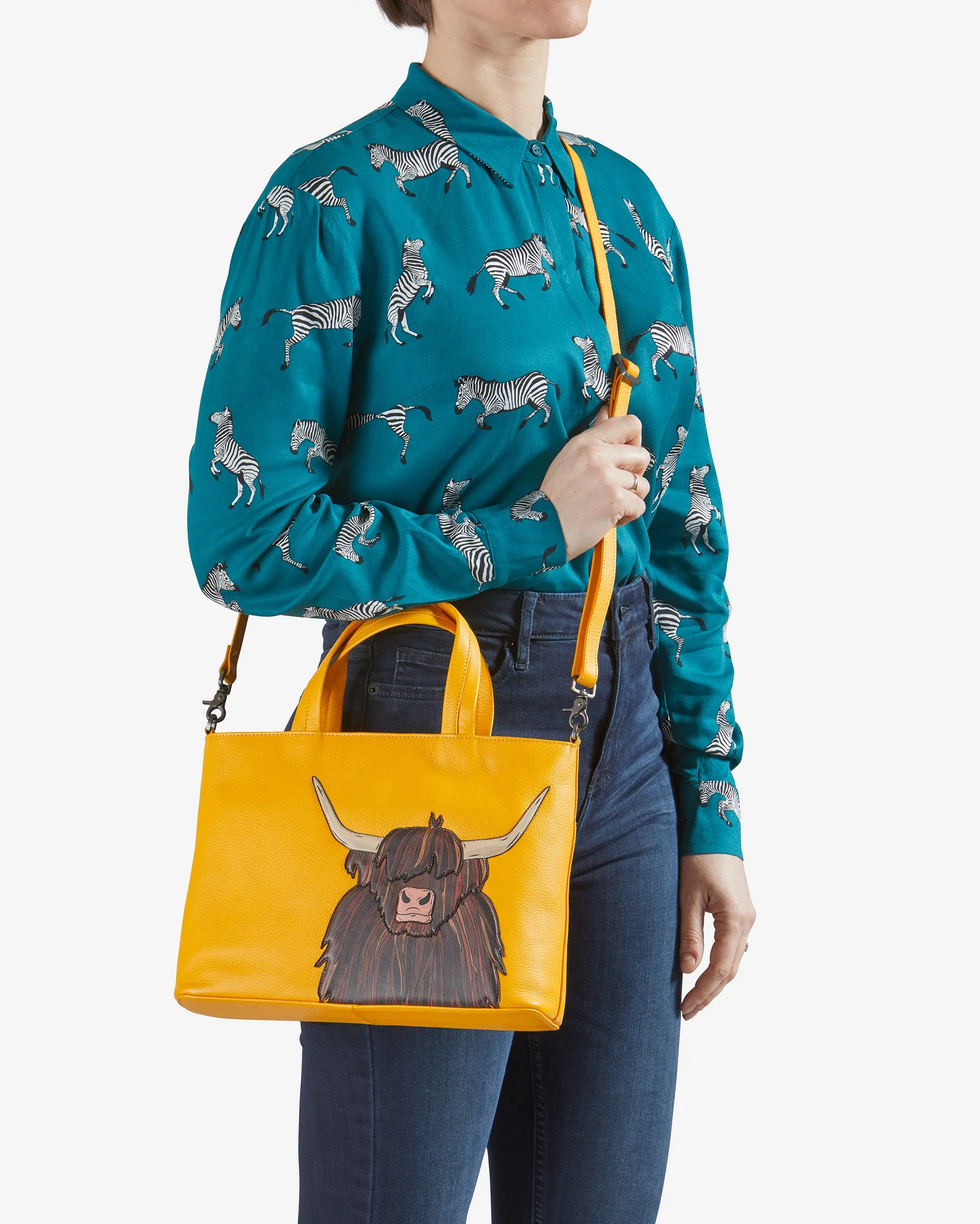 Highland Cow Yellow Leather Multiway Grab Bag