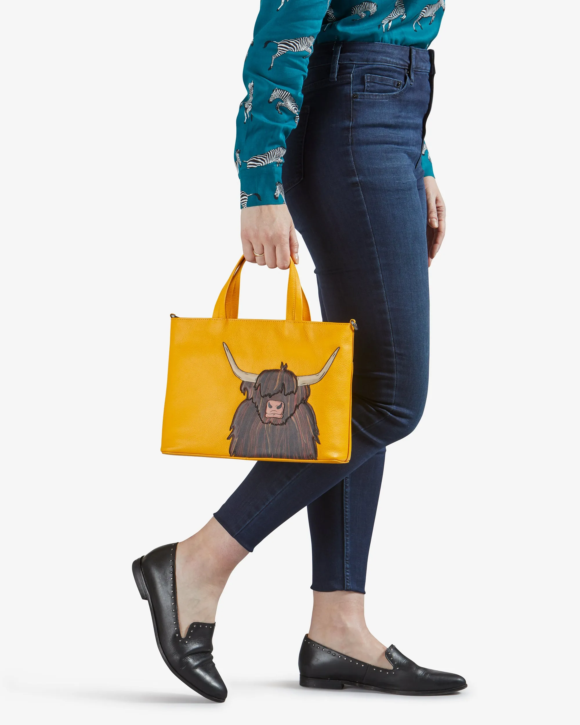 Highland Cow Yellow Leather Multiway Grab Bag