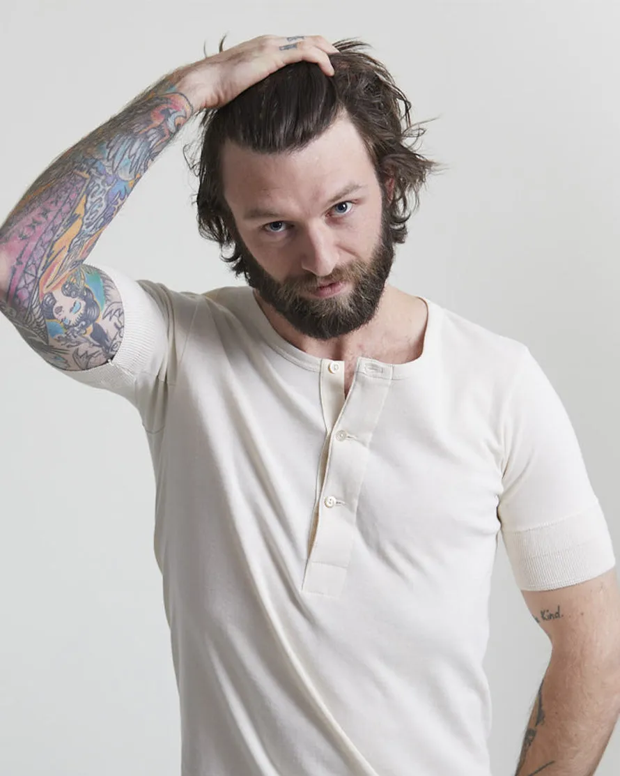 Merz b. Schwanen Good Originals 207 7.2oz Loopwheeled S/S Henley - Nature