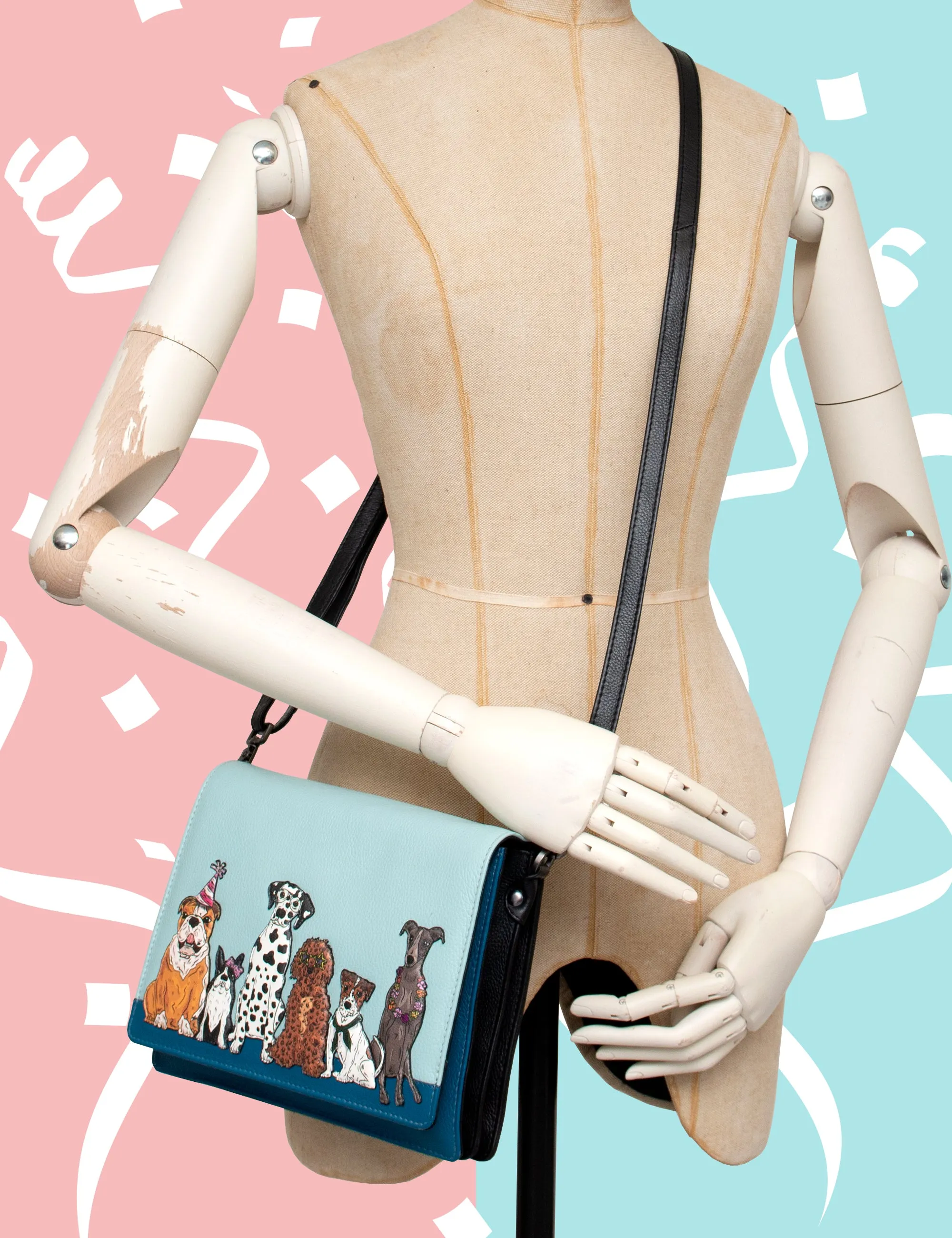 Party Dogs Leather Flap Over Cross Body Bag