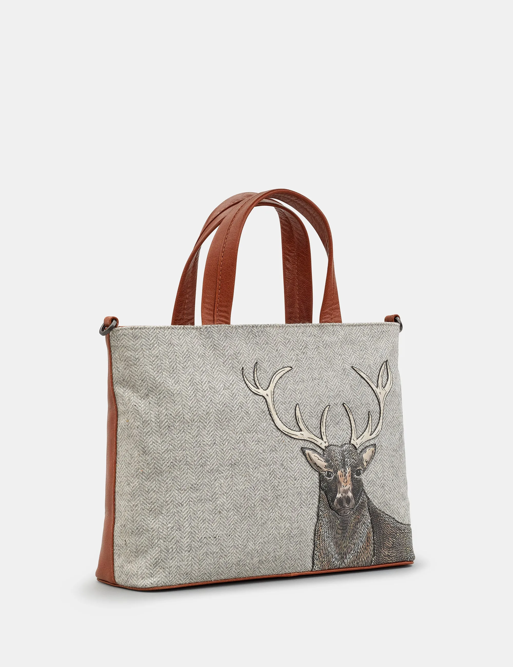 Stag Tweed & Brown Leather Multiway Grab Bag