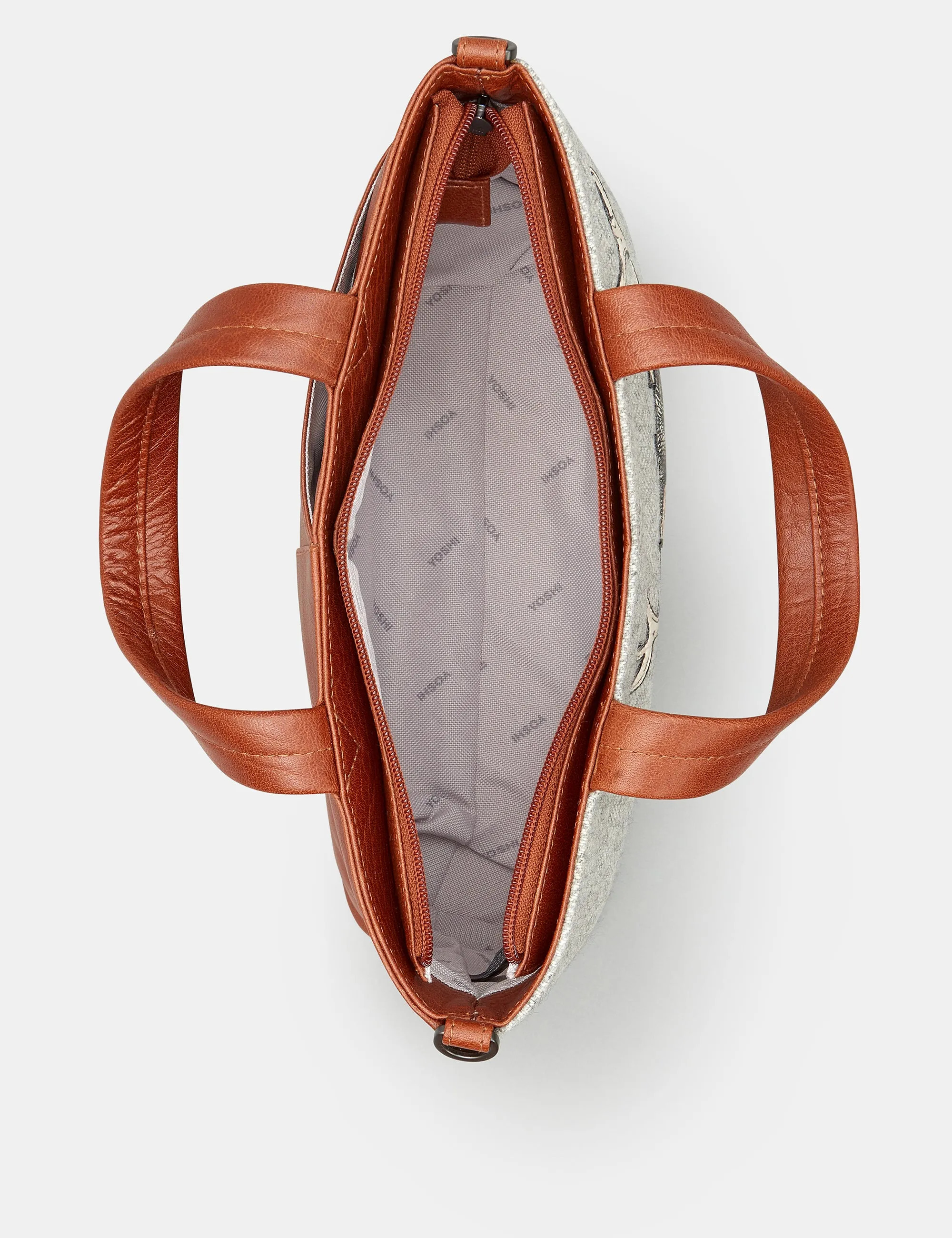 Stag Tweed & Brown Leather Multiway Grab Bag