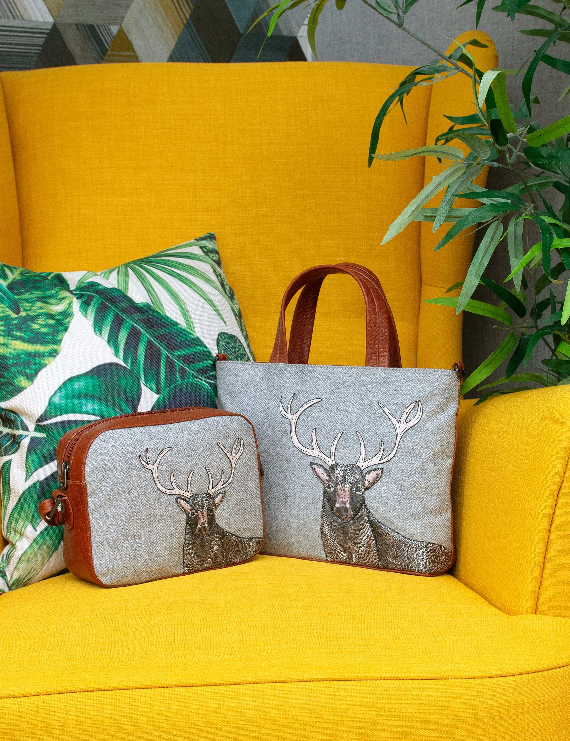 Stag Tweed & Brown Leather Multiway Grab Bag